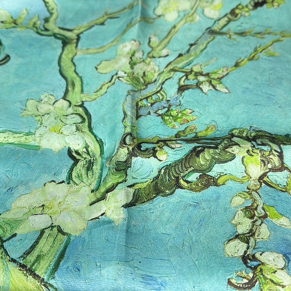 100% silk scarf square almond blossom
